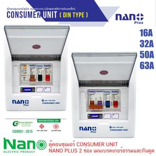 (ส่งไวมี มอก.) ตู้คอนซูมเมอร์ Nano Plus 2 ช่อง ยูนิต CONSUMER UNIT NANO PLUS เมนเบรคเกอร์ธรรมและกันดูด