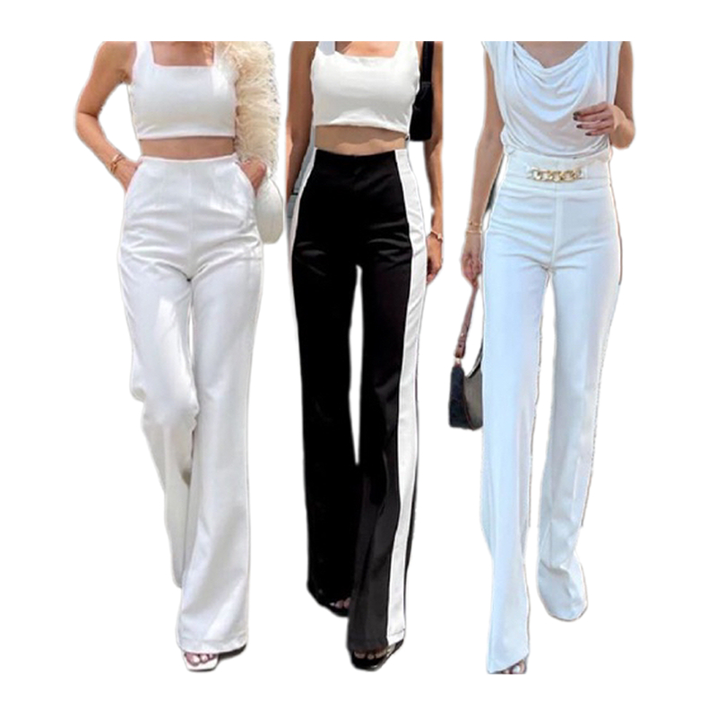 กางเกงเอวสูงขาม้า สีขาว 2 กระดุม S-XL