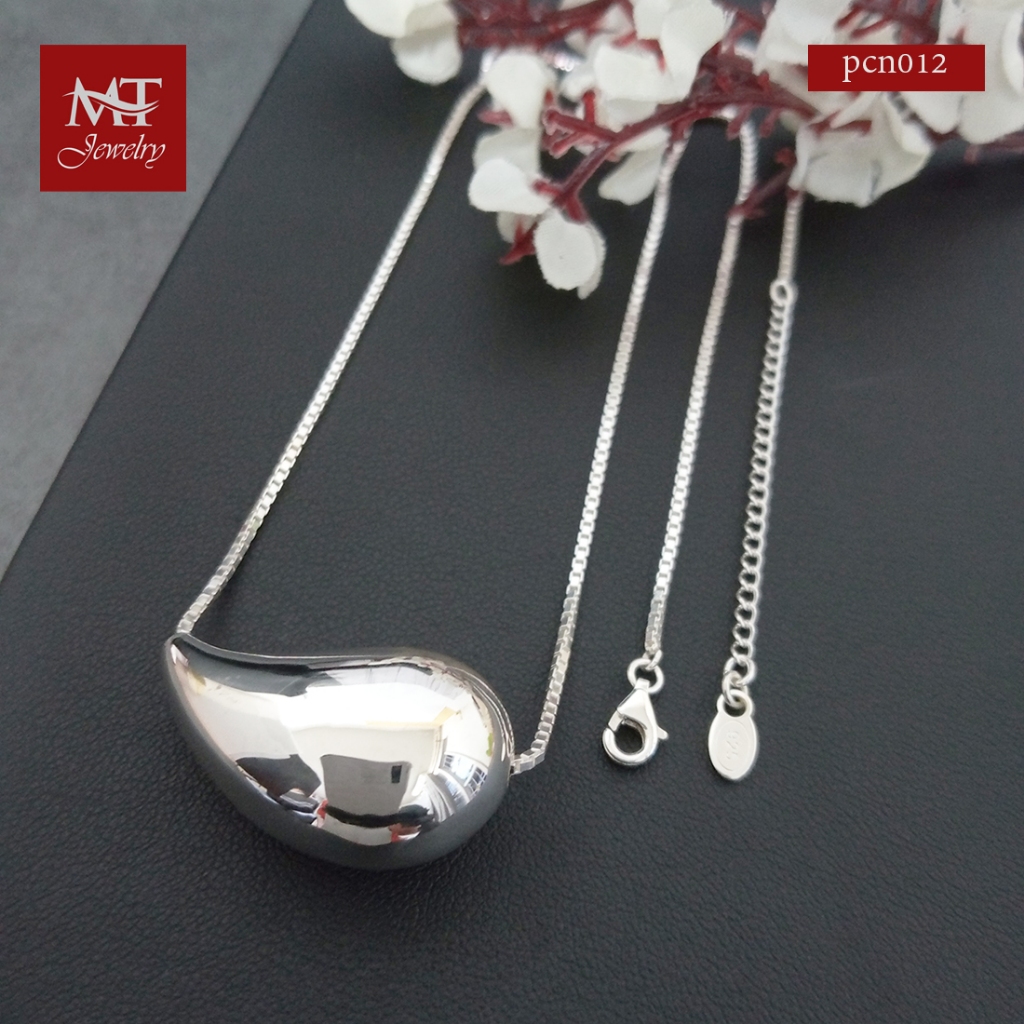 MT สร้อยคอพร้อมจี้ รูปหยดน้ำ สไตล์โมเดิร์น ชุบเงินแท้ ยาว 16 18 นิ้ว Necklace (pcn012) MT Jewelry