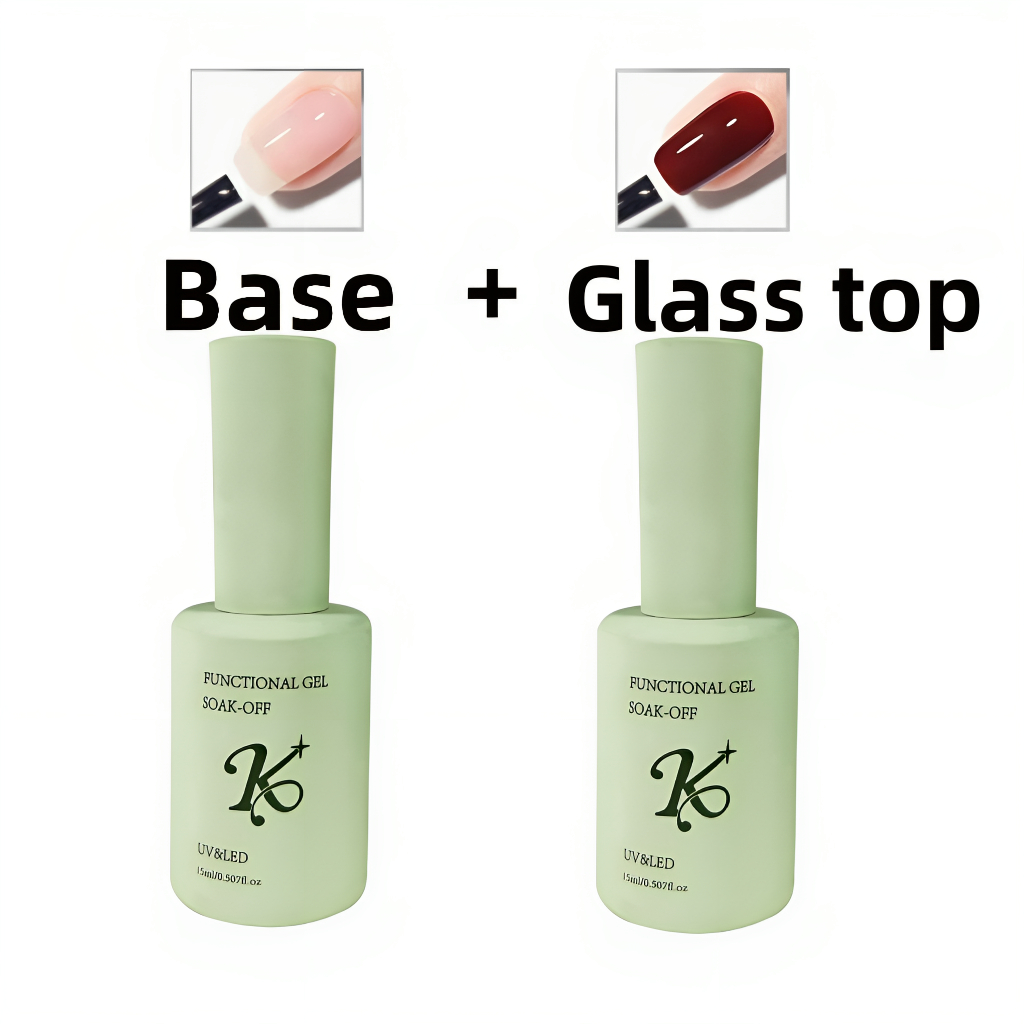 Kale Plus ยกเซ็ต2ขวด เบส ท็อปคริสตัล Base coat+Glass top เซ็ตน้ำยาเคลือบเล็บ 15ML