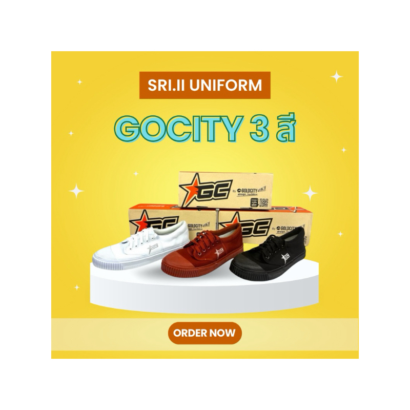 Gocity 1407 ใหม่ล่าสุด  3 สี ขาว ดำ น้ำตาล (ผ้าใบนักเรียน) ของแท้ พร้อมส่ง Size 31 - 45