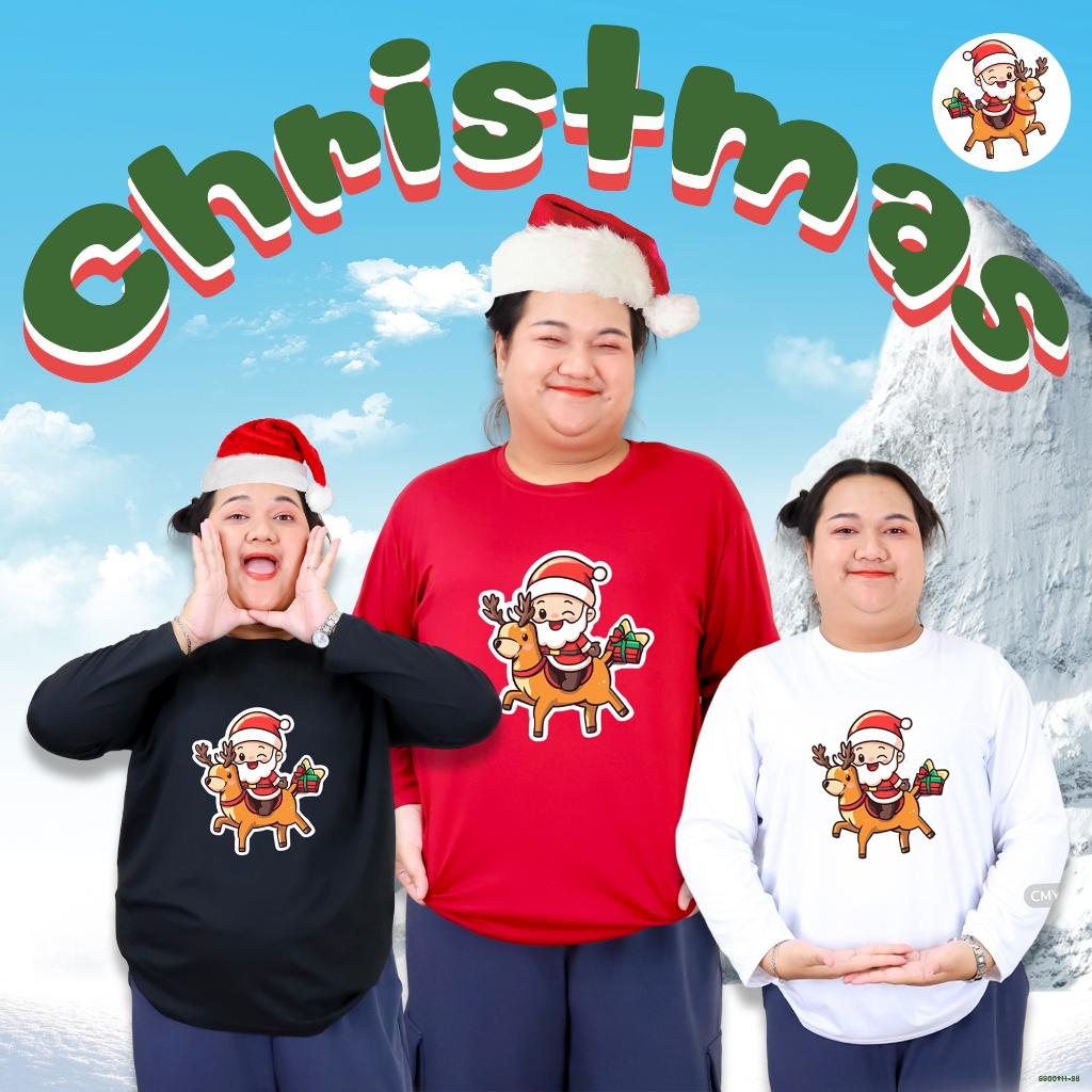 9900+tt-98# เสื้อคอกลม แขนยาว ไซส์ใหญ่ 6XL สกรีนลายการ์ตูน Merry Christmas ผ้าคอตตอนผสม