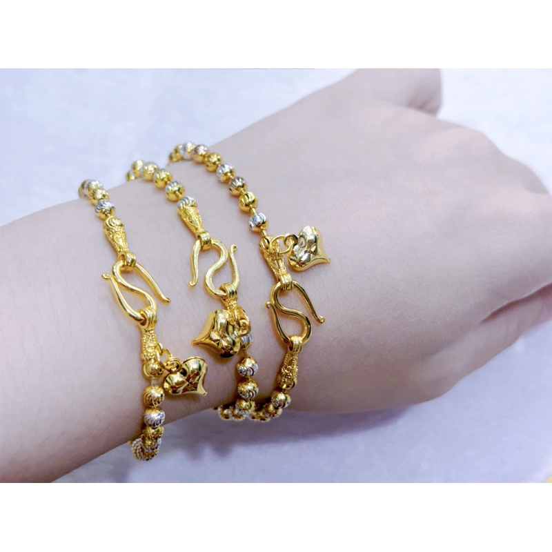 ชุบทอง 24k ห้อยรูปหัวใจ สร้อยข้อมือสองกษัตริย์ ลายเม็ดมะยมเงิน 2、3กษัตริย์、 หน้าขาว ทองเหลืองชุบทองไม่ซีดจางง่าย