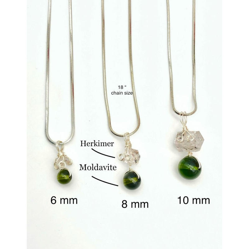 100% Natural Moldavite Bead with Real Herkimer Daimond Qtz /  Moldavite Pendent 6,8,10mm size from C