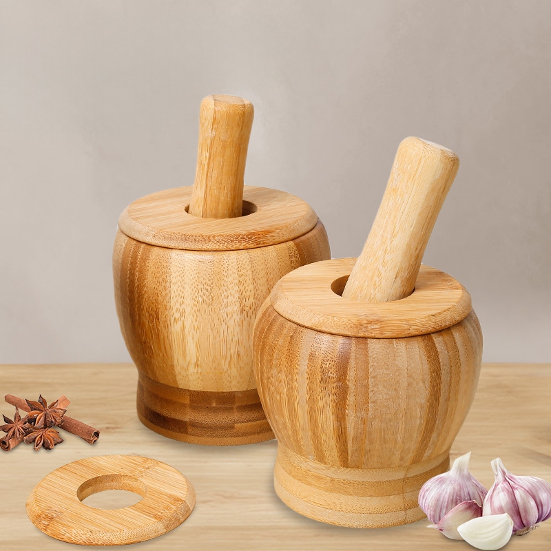 ครกไม้ พร้อมสาก ครกตำพริก Wooden Mortar 4นิ้ว 4.5นิ้ว น้ำหนักเบา ryuukitchen