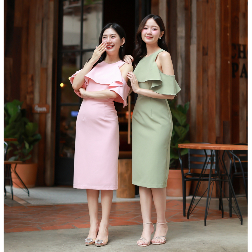 NEW! HER Collection - ANYA ชุดออกงาน เดรสออกงาน ชุดราตรี ชุดสีเขียว ชุดสีชมพู
