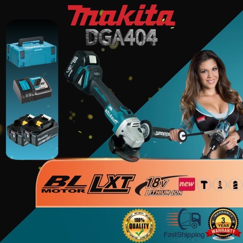 COD Makita DGA404 (1 Charger 2 Batteries) เครื่องเจียรไฟฟ้าความเร็วสูงไร้สายและเครื่องตัดแบบไร้แปรงถ่าน 6Ah 18V