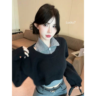 BY IRA 💜พร้อมส่ง💜 (2102) Crop Tops Alaska เสื้อแขนยาวครอป +กล้ามไหมพรม สไตล์เกาหลี สีพาสเทล ผู้หญิง คาวาอี้ สไตล์เกาหลี