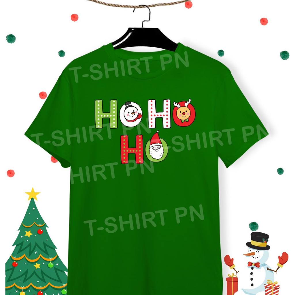 เสื้อคริสต์มาส เสื้อปีใหม่ Merry Christmas & Happy New Year "Hohohoการ์ตูน" ผ้าคอตตอน งานDFT ลายสกรี
