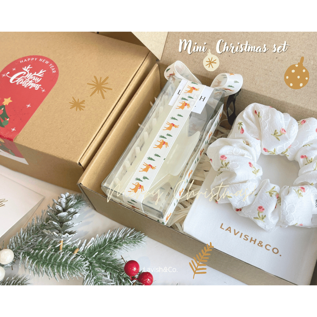 [พร้อมส่ง] Mini Christmas set #1 กิ๊ฟหนีบผม เปลี่ยนสี 11 CM +Scrunchies 11*11 CM ฟรีติดชื่อ+การ์ด+ถุงผ้า+กล่องครบเซต