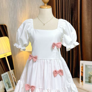 🎀✨Dress ทรงปล่อยแขนตุ๊กตาแต่งโบว์ ( อก 32-42 sweet bow )