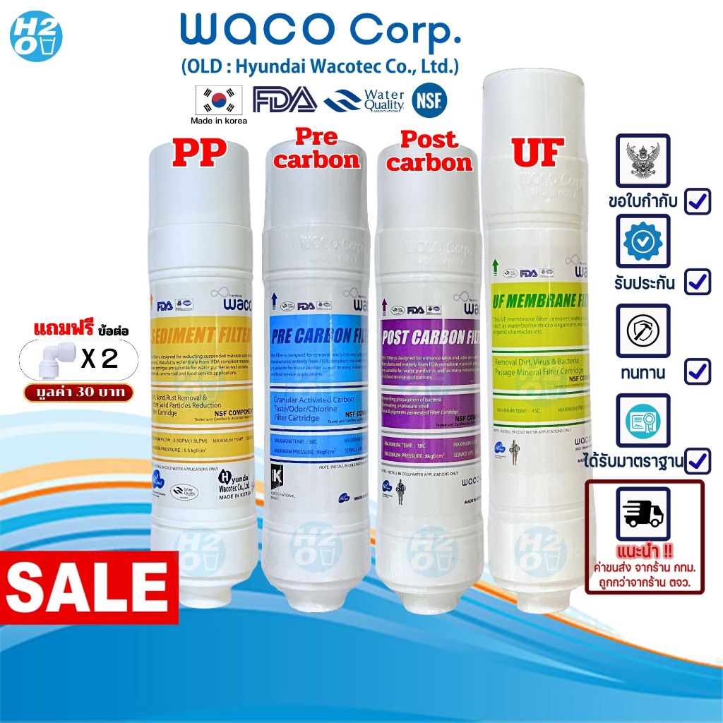 ไส้กรองอินไลน์ inline U-Type ไส้กรองแคปซูล ไส้กรองตู้กดน้ำ ไส้กรองน้ำ WACO Hyundai ขนาด 2.5x9 นิ้ว