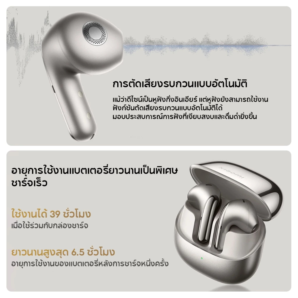 Xiaomi Buds 5 หูฟังบลูทูธ I คุณภาพเสียง Hi-Fi I IP54 กันฝุ่นและกันน้ำ I การลดเสียงรบกวนการโทรด้วย AI I บลูทูธ 5.4