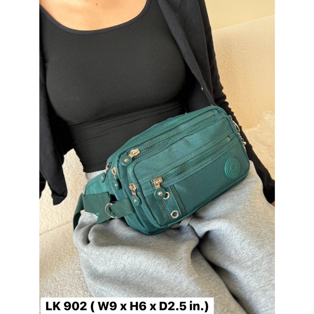 LK กระเป๋าคาดเอว คาดอก ผ้าร่มกันน้ำ สไตล์คิปลิ๊งค์ สวยเท่ ดูดี 6 ช่องซิป ซิปสี ขนาด 9 นิ้ว ( รุ่น LK-902)