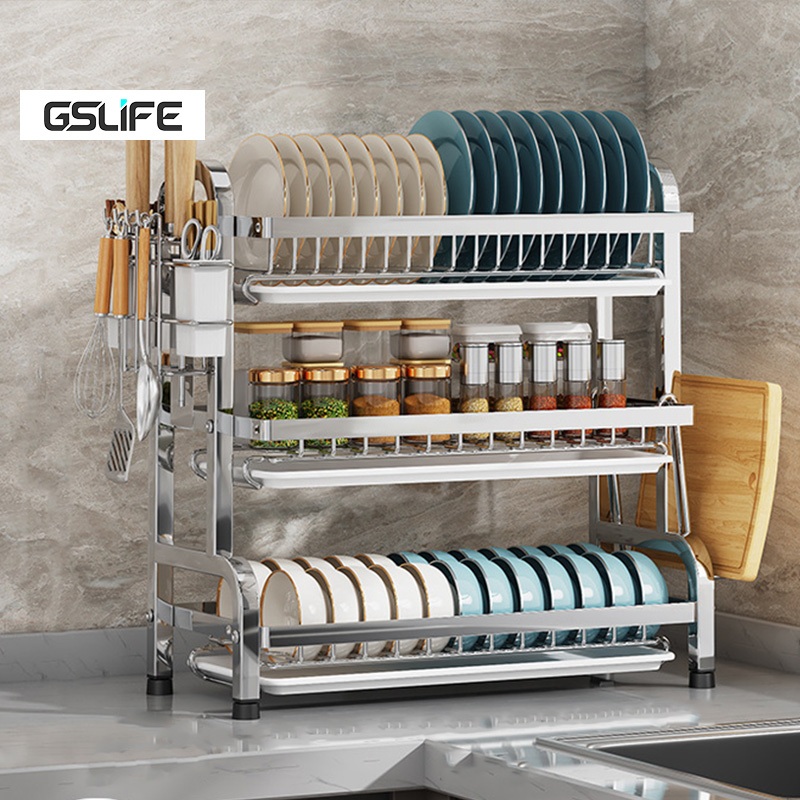 GSlife ชั้นวางจานสแตนเลส 3/2ชั้น ที่คว่ำจานครบเซ็ท