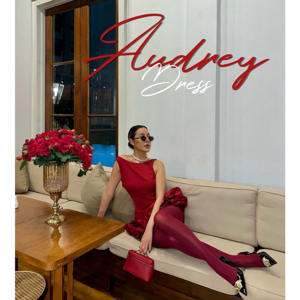 มินิเดรสแขนกุดแต่งบอลลูนแดงไวน์ [450฿] Audray Dress ต่งระบายซาติน ด้านในมีซับ ทำเป็นกางเกงด้านใน สวยมากๆ