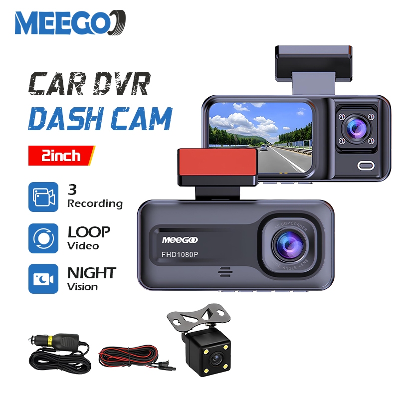 MeeGoo 4K 1080P กล้องติดรถ 2 นิ้ว 3 กล้อง dash cam เครื่องบันทึกการขับ โหมดกลางคืน จับการเคลื่อนไหว