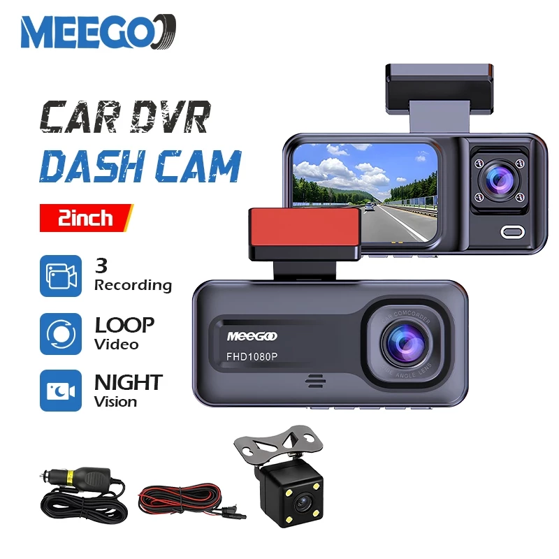 MeeGoo 4K 1080P กล้องติดรถ 2 นิ้ว 3 กล้อง dash cam เครื่องบันทึกการขับ โหมดกลางคืน จับการเคลื่อนไหว