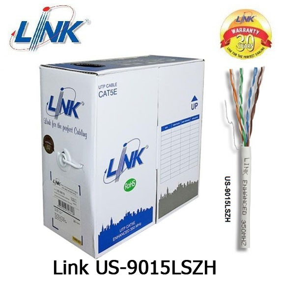 LINK  สายแลน รุ่น US-9015LSZH CAT5e UTP Cable (305m./Box) Original สำหรับภายในอาคาร สายสีขาว