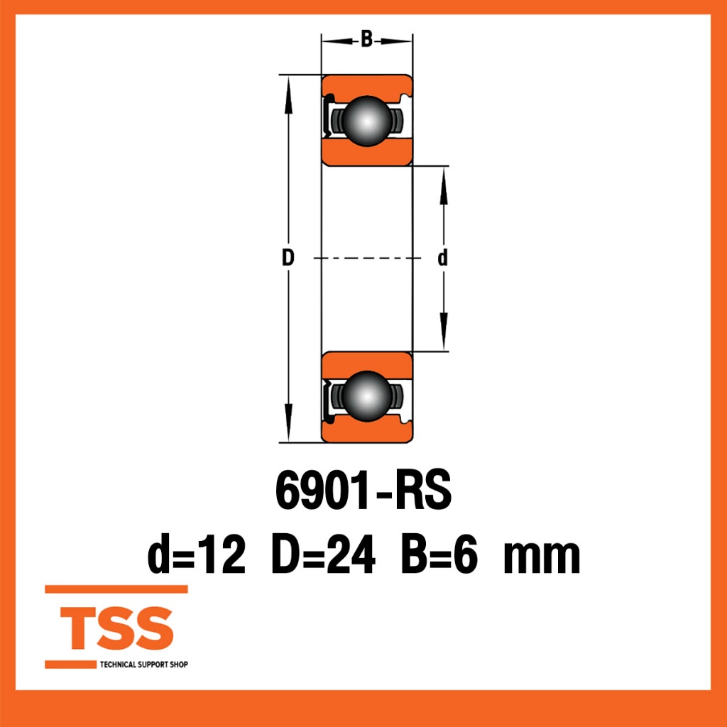 6901-RS ตลับลูกปืนเม็ดกลมร่องลึก ฝายาง 1 ข้าง  6901-RS1 ( DEEP GROOVE BALL BEARINGS ) 61901-2RS จำนวน 1 ตลับ โดย TSS