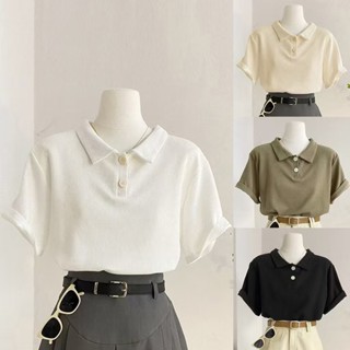 MW135 เสื้อโปโลผู้หญิง ผ้าวาฟเฟิล สไตล์ลำลอง สีพื้น (หลากสี)…