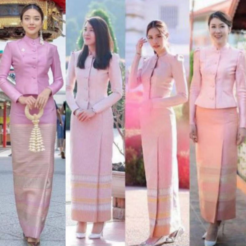 ชุดไทยจิตรลดาสีชมพู ผ้าไหมแพรวา รับตัดตามไซส์!!