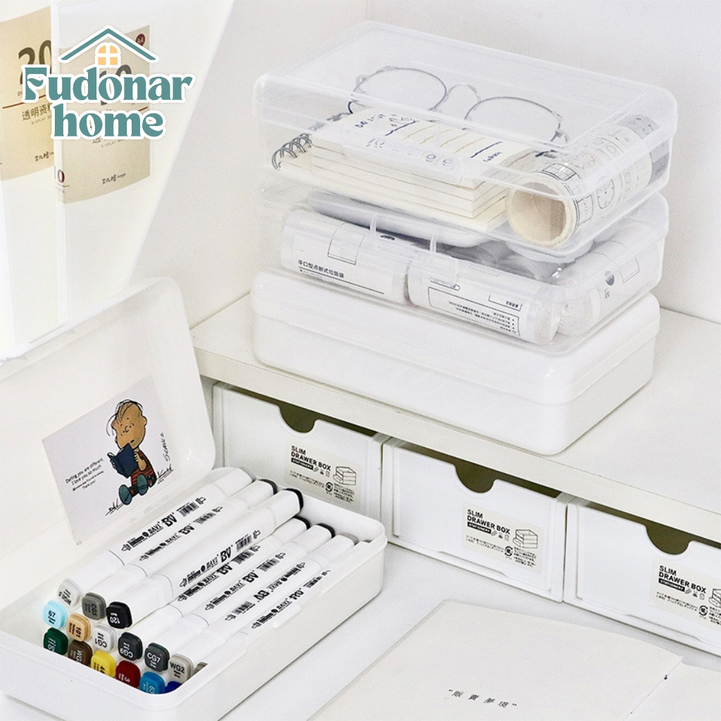 Fudonar กล่องเก็บเครื่องเขียนพกพามินิมอล ฝาปิดมิดชิด เก็บแมส เก็บของ