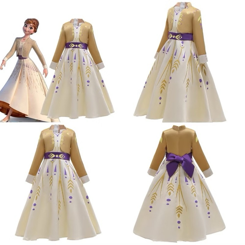 (พร้อมส่งในไทย) ชุดเจ้าหญิงสีทองชุดอันนาจากFrozenภาค2 งานสวยน่ารักมากก ไซส์110-140