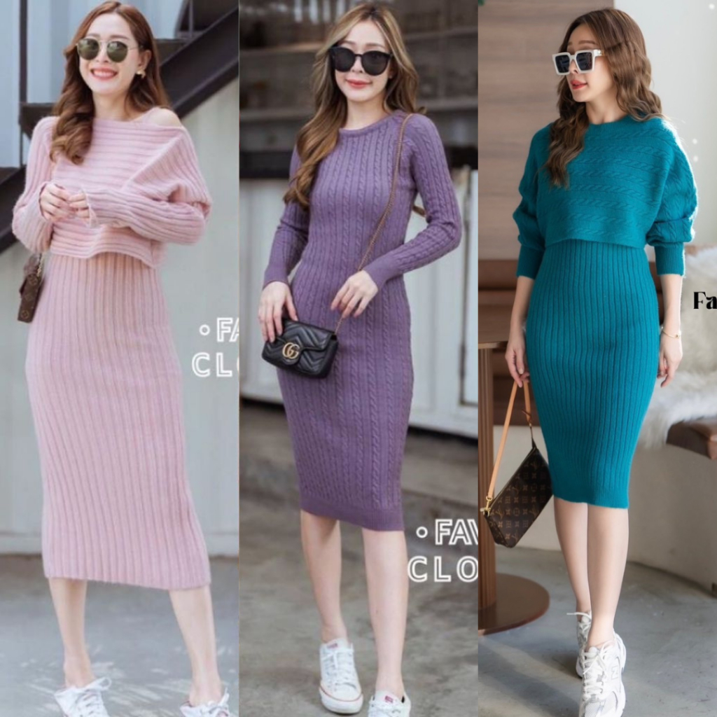 Favorite clothing​ เดรสไหมพรมทรงบอดี้คอน​ CARDIGAN_NISTA (FA5E)