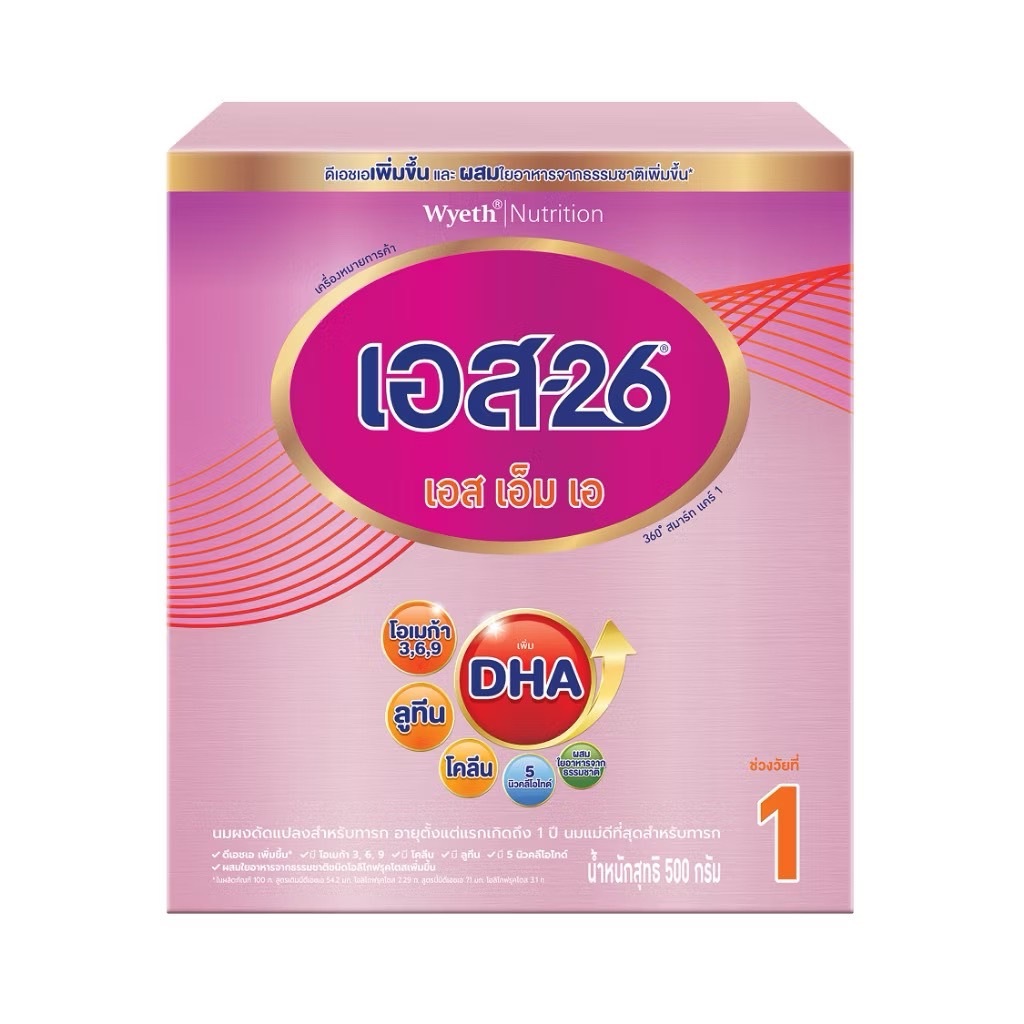S-26 SMA เอสเอ็มเอ กล่องม่วง สูตร 1 ขนาด 500 กรัม นมผงสำหรับทารกแรกเกิด - 1 ปี
