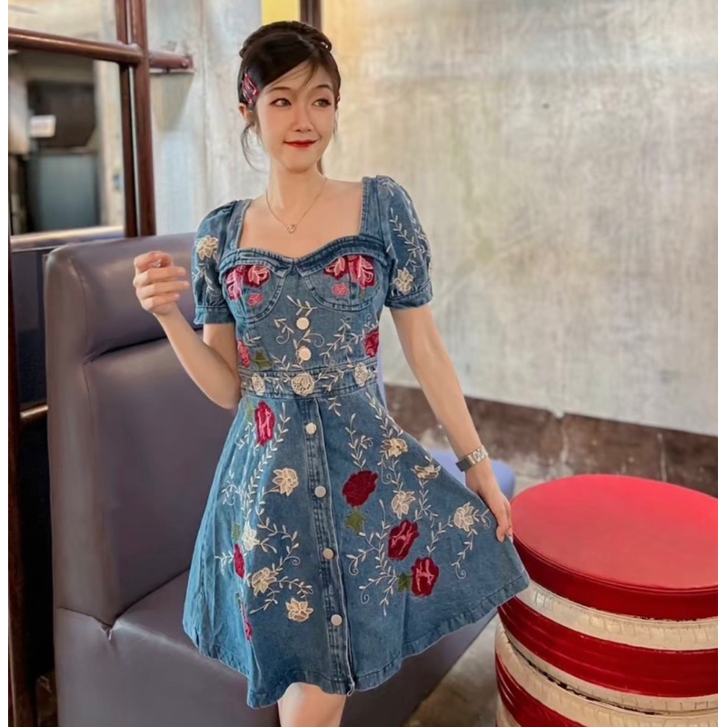 ❌ พร้อมส่ง  ML❌เดรสยีนส์สั้นปักดอกไม้ (เผื่อไซส์น่ะค่ะ) ❤️งานร้านเเนนซี่พี่ขวัญ