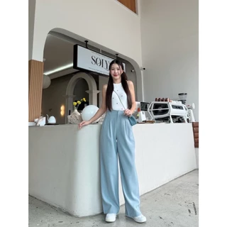T34 Momo Pants ขอบในตัว ยาว42นิ้ว กางเกงทรงกระบอกกลาง กางเกงขายาว ผู้หญิง เอวสูง พรางหุ่น พรางสะโพก ใส่ทำงาน ผ้าพริ้ว