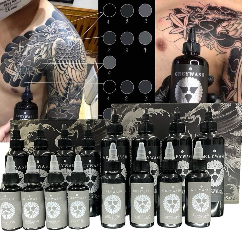 GRAYWASH23INK ดำเทาน้ำไม่ผสมขาว ชุดทำเงาแบร็คกาวงานญี่ปุ่นจากเวียดนามขวดแบ่ง
