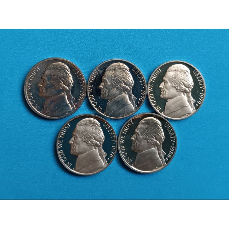 Jefferson 5 Cent Nickels คละปี #นิกเกิลขัดเงา