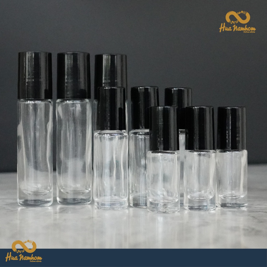 ขวดลูกกลิ้งฝาสีดำ พร้อมหัวบอลพลาสติก ปริมาณ 2ml-8ml ยกแพ็ค X12 ชิ้น