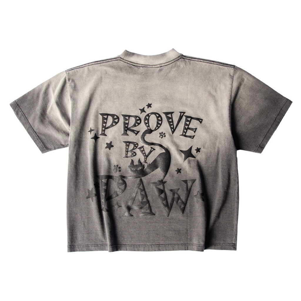 Flaxship Boxy fit sun faded Prove by paw black color เสื้อยืดบ๊อกซี่ฟิต ลาย Prove by paw