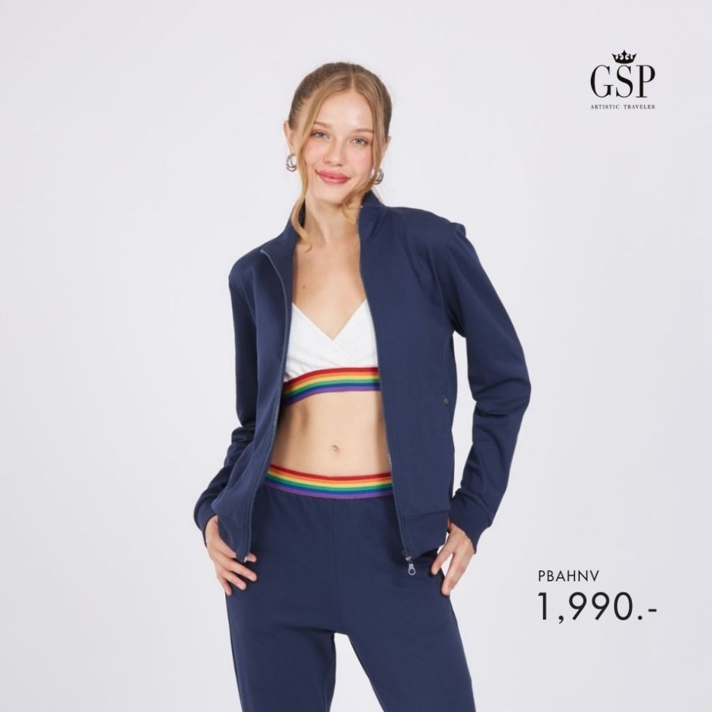GSP แจ็คเก็ตแขนยาว ผู้หญิง RE-LOOP Cool TEX มีซิปหน้า สีกรมท่า PBAHNV