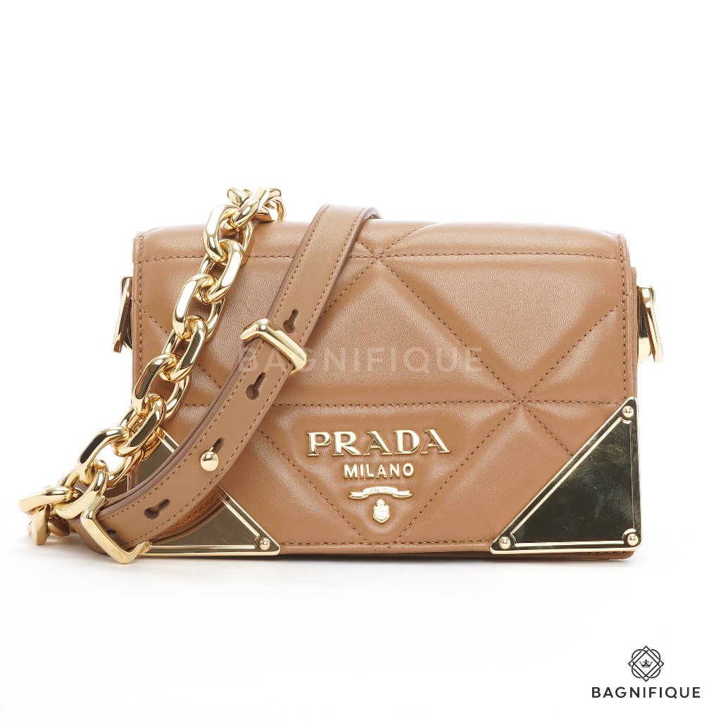 P R A D A SHOULDER BAG 1BD333 19 BROWN CARAMEL NAPPA GHW