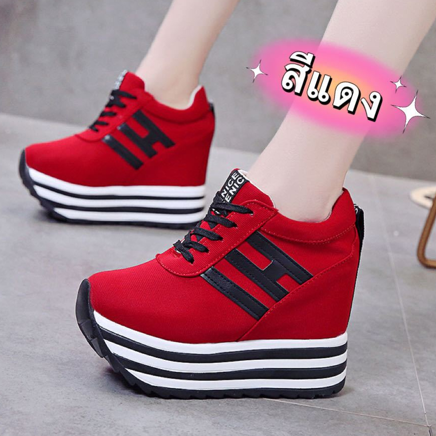 shopfashin A506 มาใหม่ รองเท้า​ผ้าใบผู้หญิง ​แฟชั่น ผ้านิ่ม งานเบา ใส่สบาย เสริม​ส้น​ถึง​8เซน มี3สี พร้อมส่ง​น๊าค่ะ​🤗