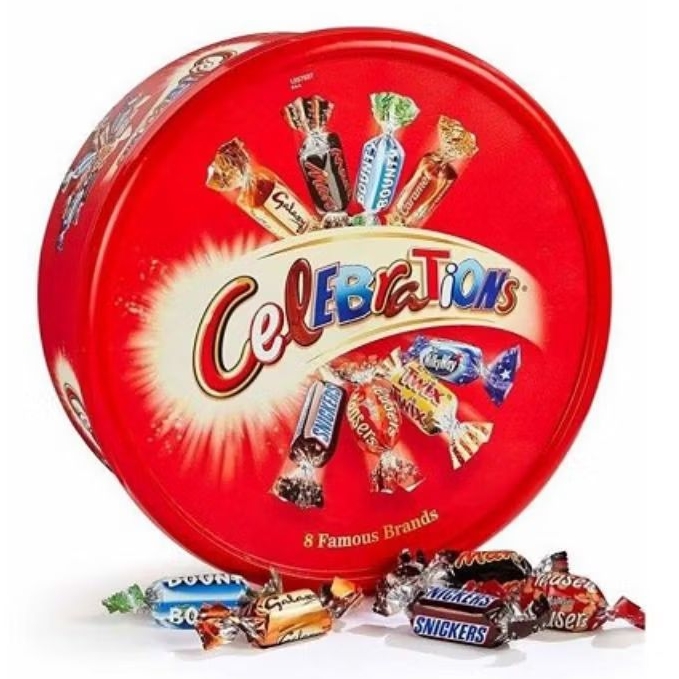 Mars Celebrations Chocolate festive Tub 550g - กล่องช็อกโกแลตสุดแสนอร่อย (ตรา มาร์ส) หลากหลายรสชาติขนาด 550 กรัม