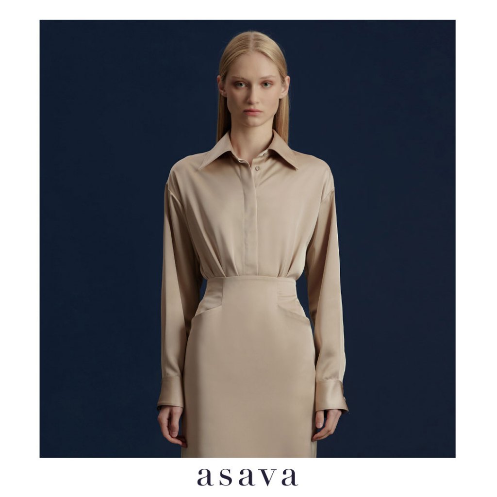 [asava aw24] Brynlee Classic Bodysuit Shirt เสื้อเชิ้ตบอดี้สูทผู้หญิง ทรงคลาสสิก แขนยาว กระดุมหน้า