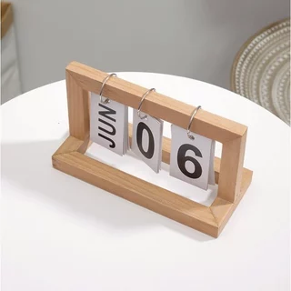 ปฏิทินหมุนหน้ากระดาษ ทำจากไม้ ตกแต่งโต๊ะ Wooden Calendar ปฎิทินตั้งโต๊ะ ของแต่งห้องสไตล์มินิมอล E71