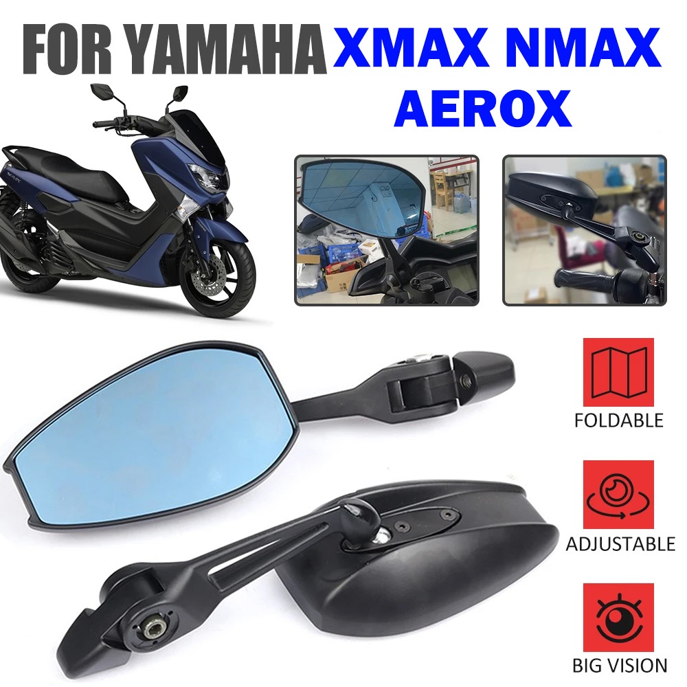 กระจกมองหลังแบบปรับขยายได้สำหรับรถจักรยานยนต์ กระจกมองหลังเลนส์สีฟ้าป้องกันแสงสะท้อน สำหรับ XMAX NMAX AEROX