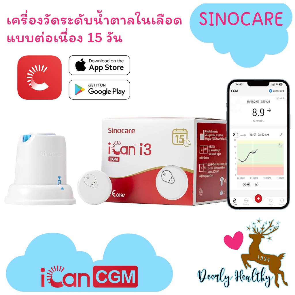 🚑ส่งเร็ว🚑 เครื่องตรวจน้ำตาลในเลือด แบบต่อเนื่อง🩸Sinocare iCan CGM🩸ตรวจน้ำตาลในเลือด 15วัน ควบคุมน้ำต