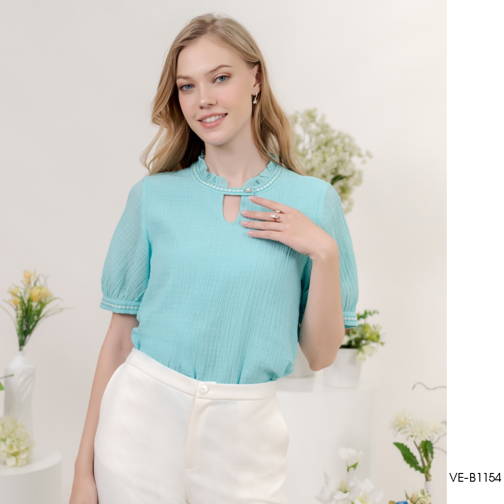 AMILA Blouse VE-B1154 by VERONIQA ชีฟองด๊อบบี้ แขนสั้น IGPU24-2 PCE2690