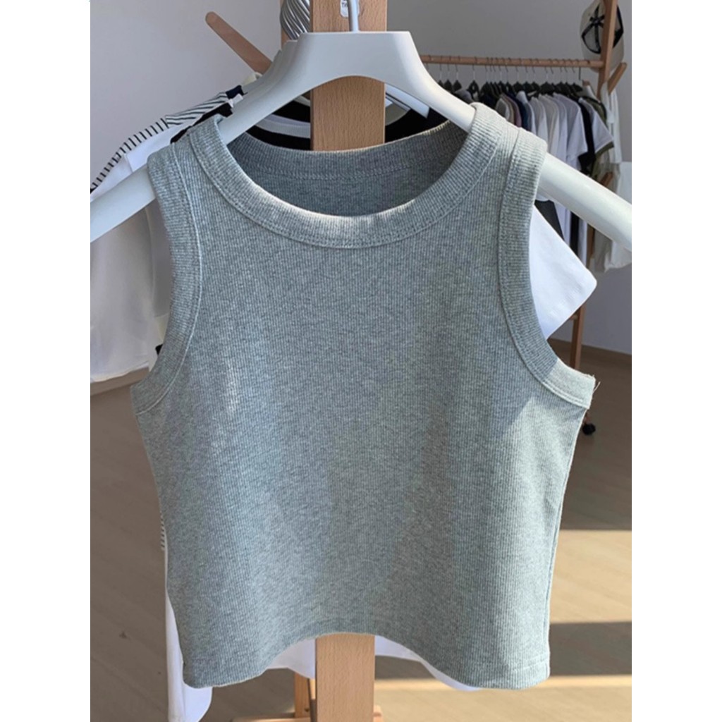 สีเทา Camisole ผู้หญิงฤดูใบไม้ร่วง 2024 ใหม่ Slim-fitting สั้น Navel-Baring I-รูปกีฬา TOP