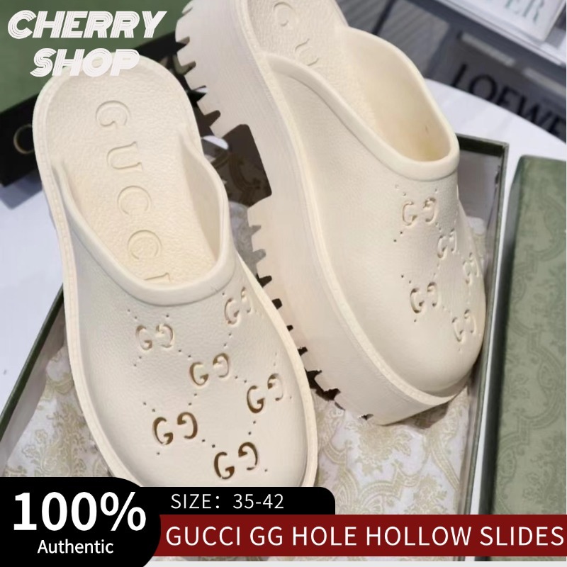 Gucci GG Hole Hollow Close-Toe Slides รองเท้าแตะผู้หญิง 663577