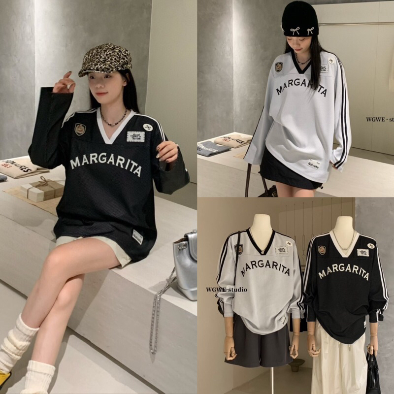 เสื้อคอวีแขนยาวสกรีนลายหน้า-หลังรุ่น 2974 TAG WG.WE
