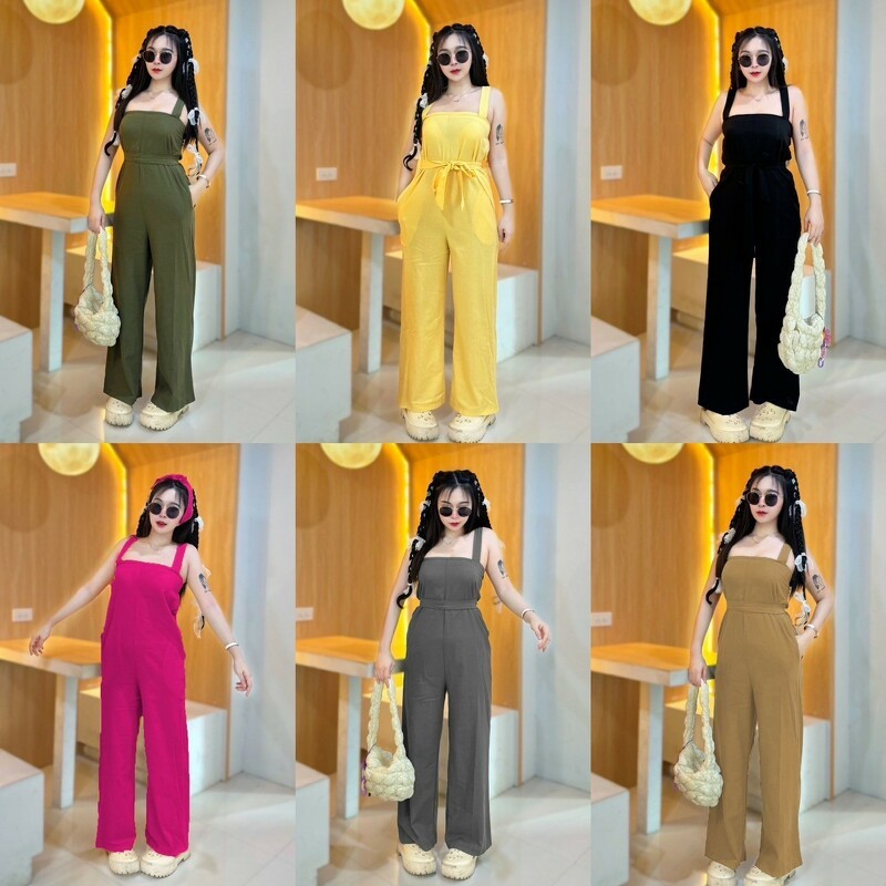 จั๊มสูทยาวสายเดี่ยว+เชือกผูกเอว TT19753