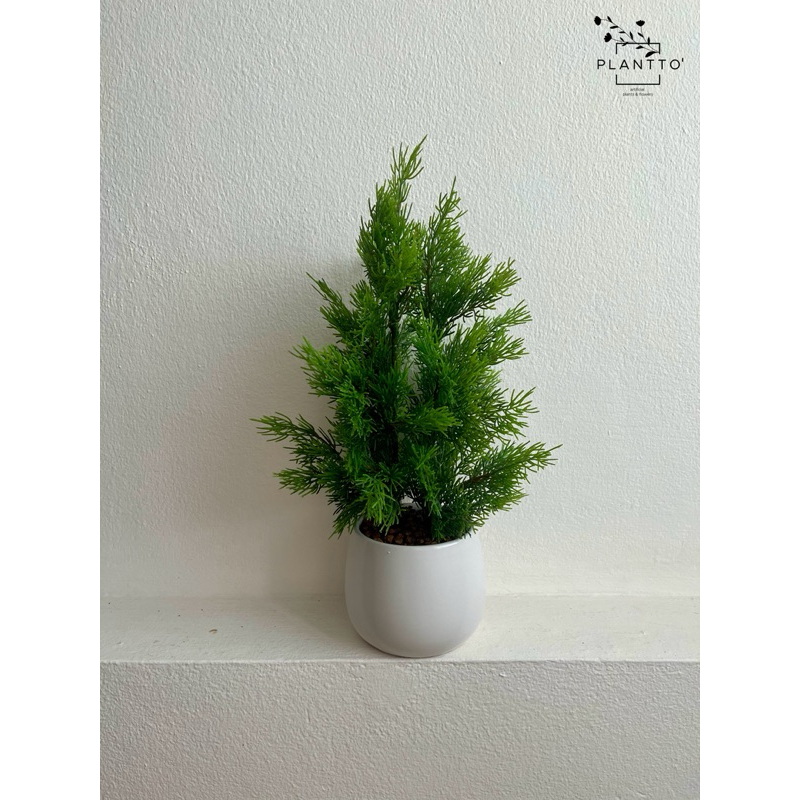 ต้นไม้ปลอม ต้นสน Nordic Cypress พร้อมกระถางเซรามิคและหินสีน้ำตาล สูง 50 cm